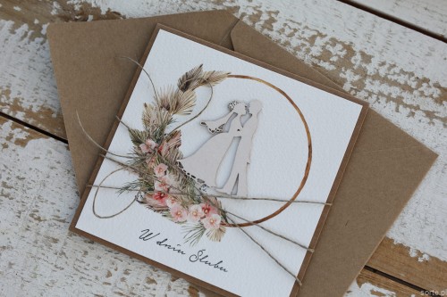 Rustykalna kartka ślubna, życzenia na ślub, idealny dodatek do prezentu ślubnego, koperta na pieniądze