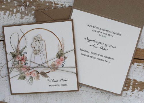 Rustykalna kartka ślubna, życzenia na ślub, idealny dodatek do prezentu ślubnego, koperta na pieniądze