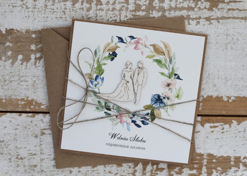 Rustykalna kartka ślubna, życzenia na ślub, idealny dodatek do prezentu ślubnego, koperta na pieniądze, młoda para