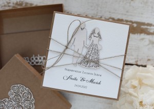 Oryginalna kartka ślubna z pudełkiem z wiankiem boho, pomysł na prezent ślubny + koperta na pieniądze Anita i Maciek