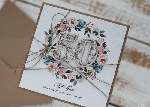 Wyjątkowa personalizowana kartka ręcznie robiona na 50 urodziny, pomysł na prezent na pięćdziesiątkę z personalizacją dla kobiety + personalizowane najpiękniejsze życzenia urodzinowe