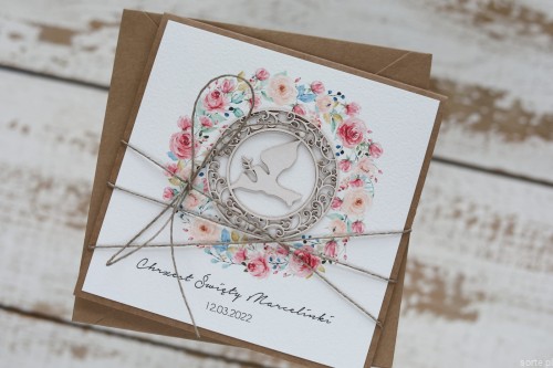 Wyjątkowa personalizowana kartka na chrzest dla dziewczynki - pomysł na prezent na chrzciny - pamiątka chrztu ręcznie robiona od matki chrzestnej, ojca chrzestnego + najpiękniejsze życzenia