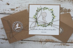 Ręcznie robiona kartka komunijna od ojca chrzestnego, matki chrzestnej