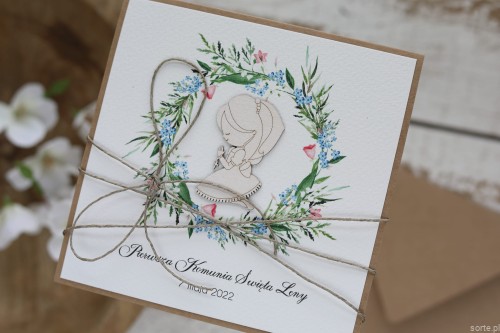 Kartka na komunię dla dziewczynki z personalizacją - pierwsza komunia święta życzenia