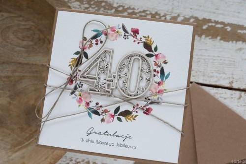 Rustykalna kartka życzenia na 40. rocznicę ślubu - czterdziesta rocznica ślubu - pomysł na prezent