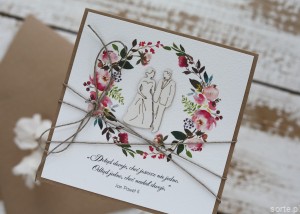 Kartka na ślub ręcznie robiona z gotowymi życzeniami Dotąd dwoje choć jeszcze nie jedno