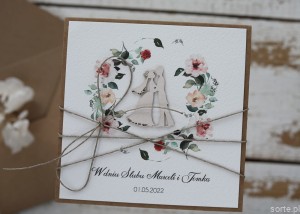 Rustykalna kartka ślubna ręcznie robiona zieleń