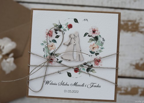 Rustykalna kartka ślubna ręcznie robiona zieleń SORTE.pl