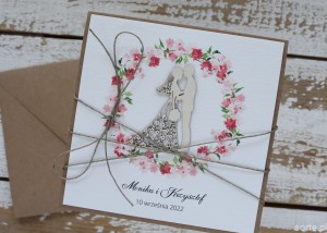 Rustykalna kartka ślubna ręcznie robiona wiśnie