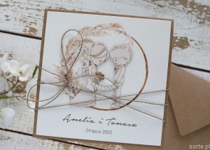 Rustykalna kartka ślubna ręcznie robiona para młoda boho