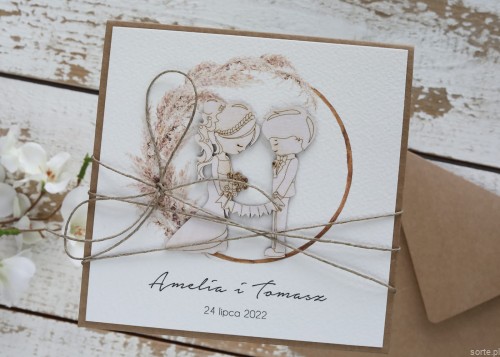 Rustykalna kartka ślubna ręcznie robiona para młoda boho SORTE.pl