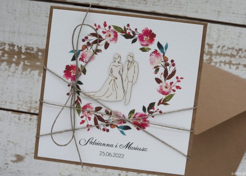 Rustykalna kartka ślubna ręcznie robiona para młoda boho SORTE.pl