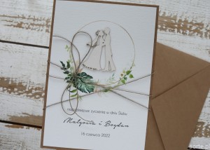 Rustykalna kartka ślubna ręcznie robiona w kopercie A5 monstera