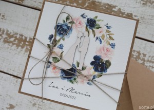 Rustykalna kartka ślubna ręcznie robiona para młoda boho