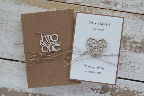 Rustykalna kartka ślubna z personalizacją 2 become 1
